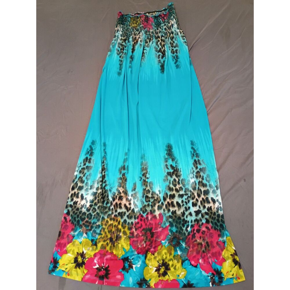 Bongo Turquoise Maxi Dress XL Floral Animal Print Y2K Indie Coverup y2k
